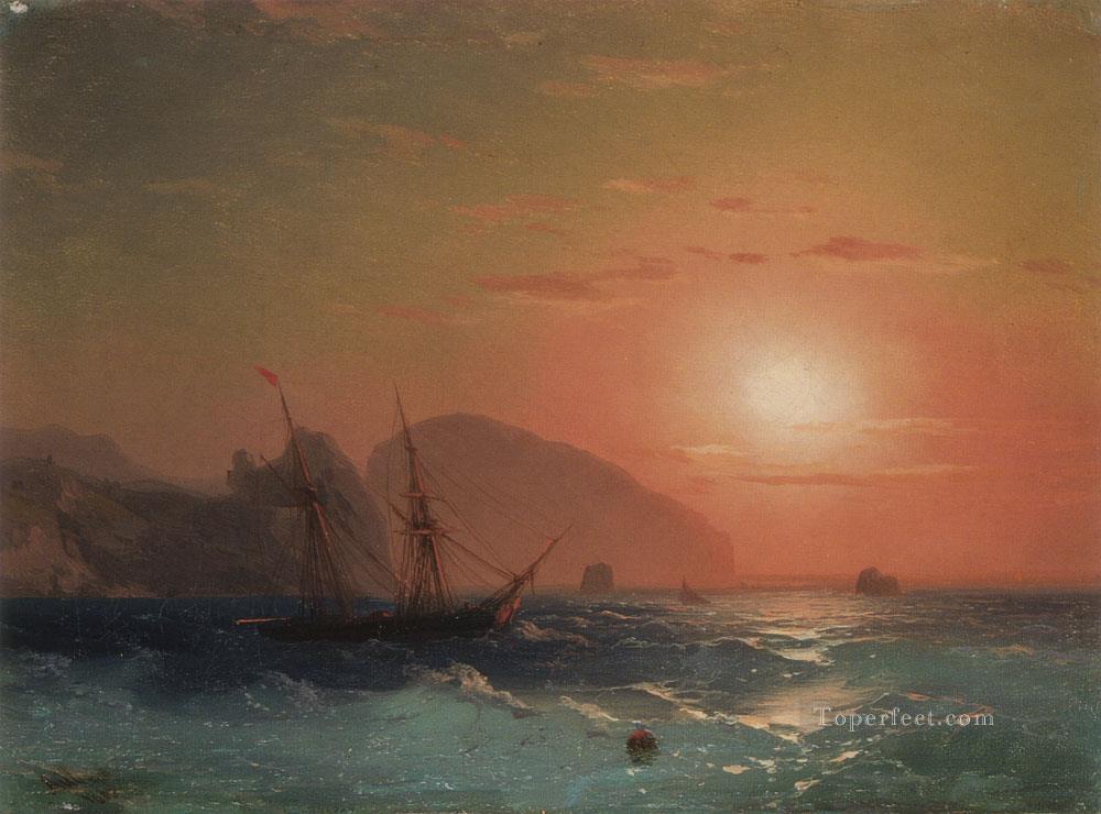 アユ・ダグ・クリミア海景ボートの眺め イワン・アイヴァゾフスキー油絵